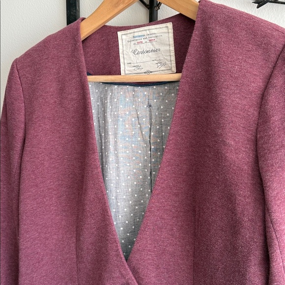 Anthropologie Cartonnier Maroon Burgundy Knit V-Neck Single Button Blazer Jacket - Picture 2 of 9